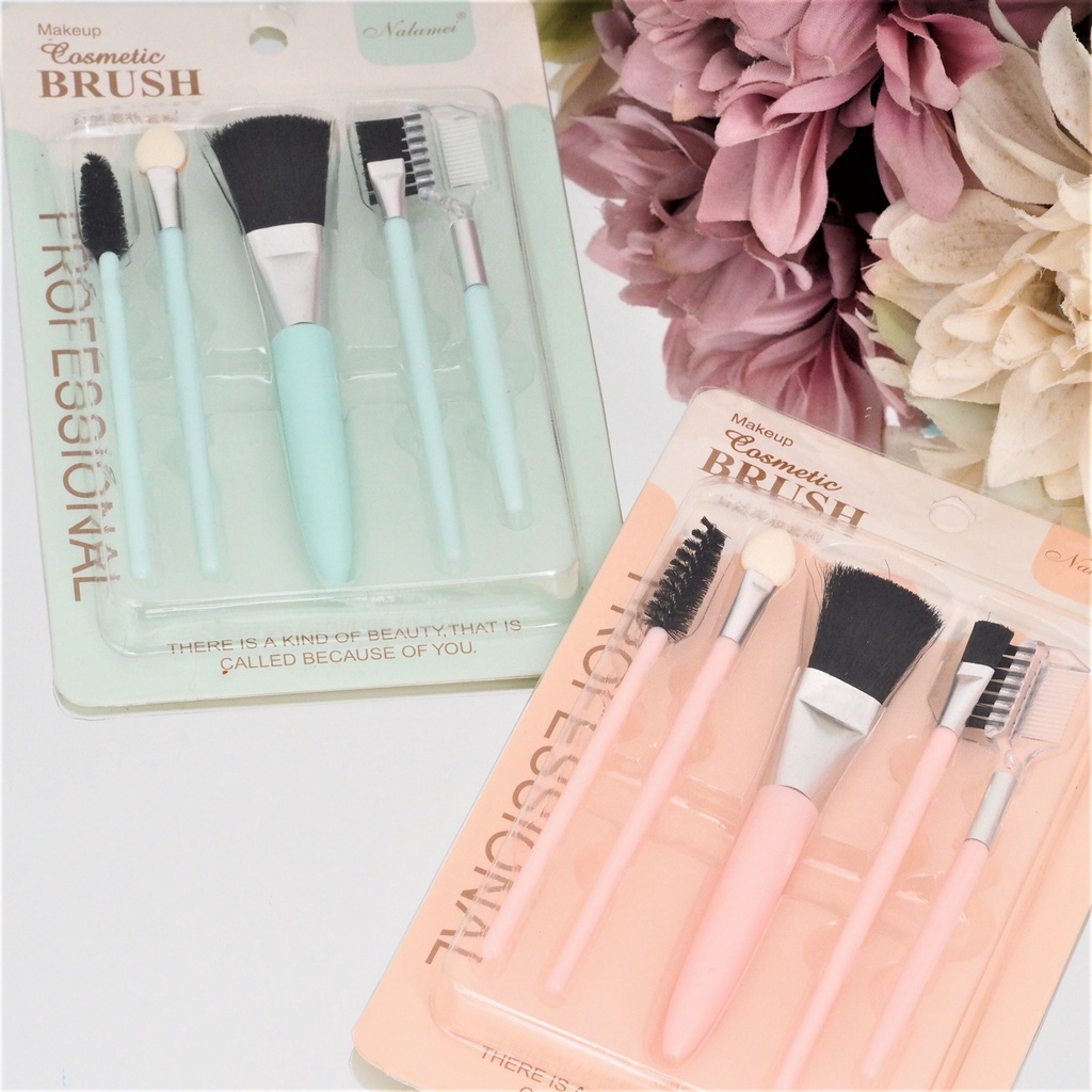 SET ISI 5 Pcs Kuas Make Up Eyebrow Mascara Eyeshadow set Kosmetik Brush 5 in 1 Mini Set Alat Makeup Travel Cosmetic