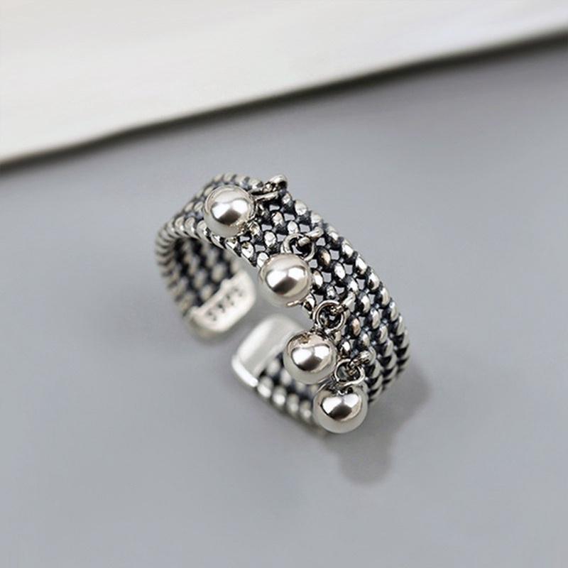 Foxanry Cincin Silver 925 Gaya Punk Vintage Motif Geometri Aksen Rumbai Untuk Perhiasan Wanita / Pesta