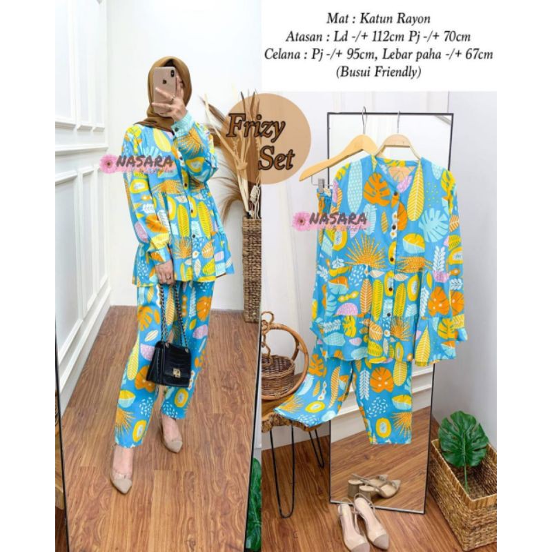 DAILY SET FRIZY/ BAJU WANITA PAJAMAS PANJANG HIJAB BUSUI/ KATUN RAYON/ KEKINIAN HITS PREMIUM MURAH