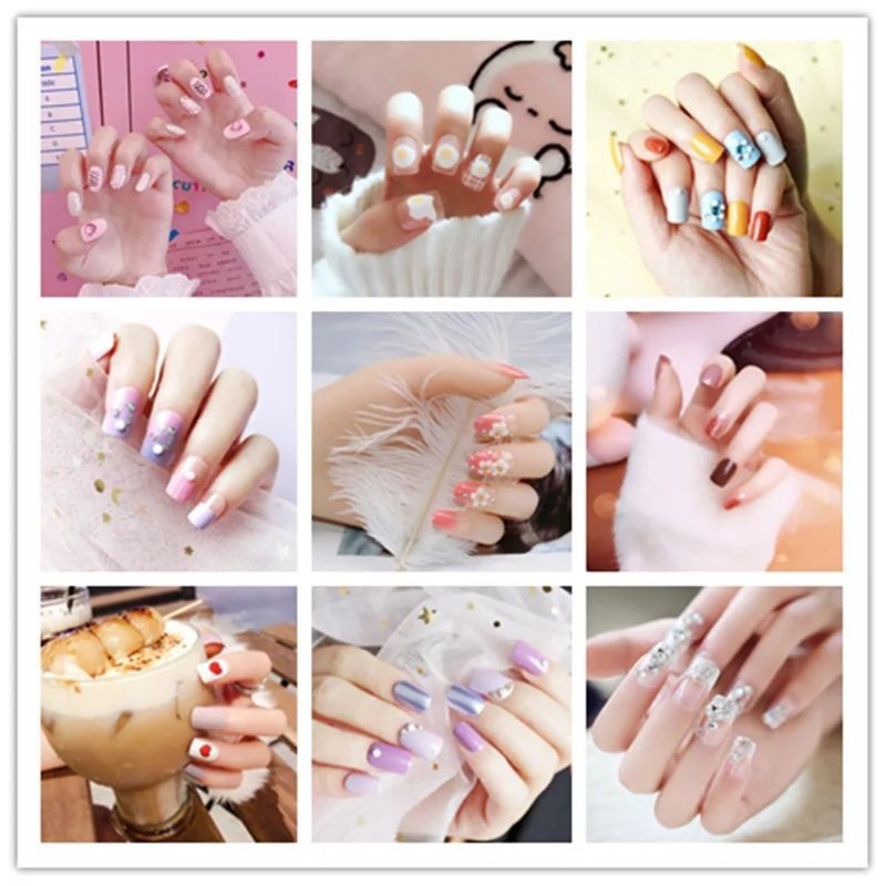 (COD) Kuku Palsu 24 PCS / Fake Nail Art 3d/Stiker Kuku Tahan Air / Free Lem Cair 2gr MALL SHOPPING