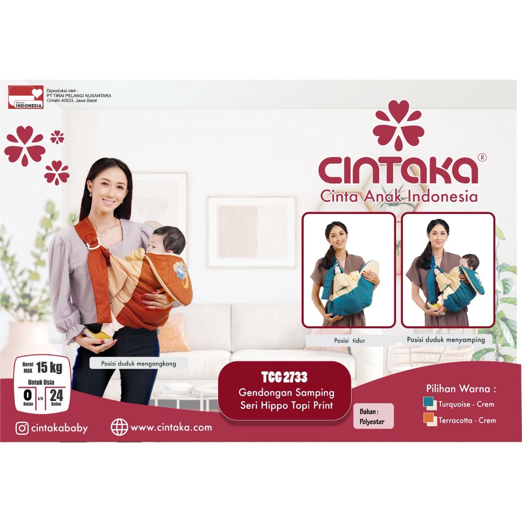 CINTAKA GENDONGAN BAYI SAMPING + TOPI SERI HIPPO TCG2733 - BABY HAPPY