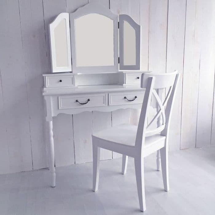 meja rias cat duco tolet minimalis warna putih kayu jati