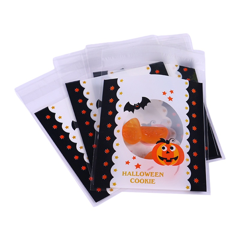 Zzz 100pcs Kantong Plastik Permen / Biskuit Motif Print Kartun Halloween