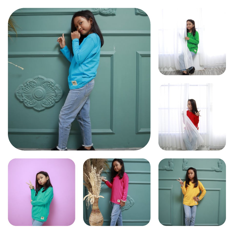 kaos Polos Anak Panjang Biru Langit