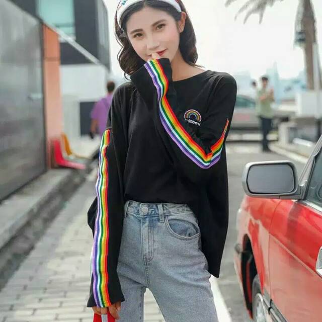 Sweater Crop Wanita /Baju Wanita /Sweater Wanita /Baju Korea /Baju Muslim /Sweater Crop Rainbow