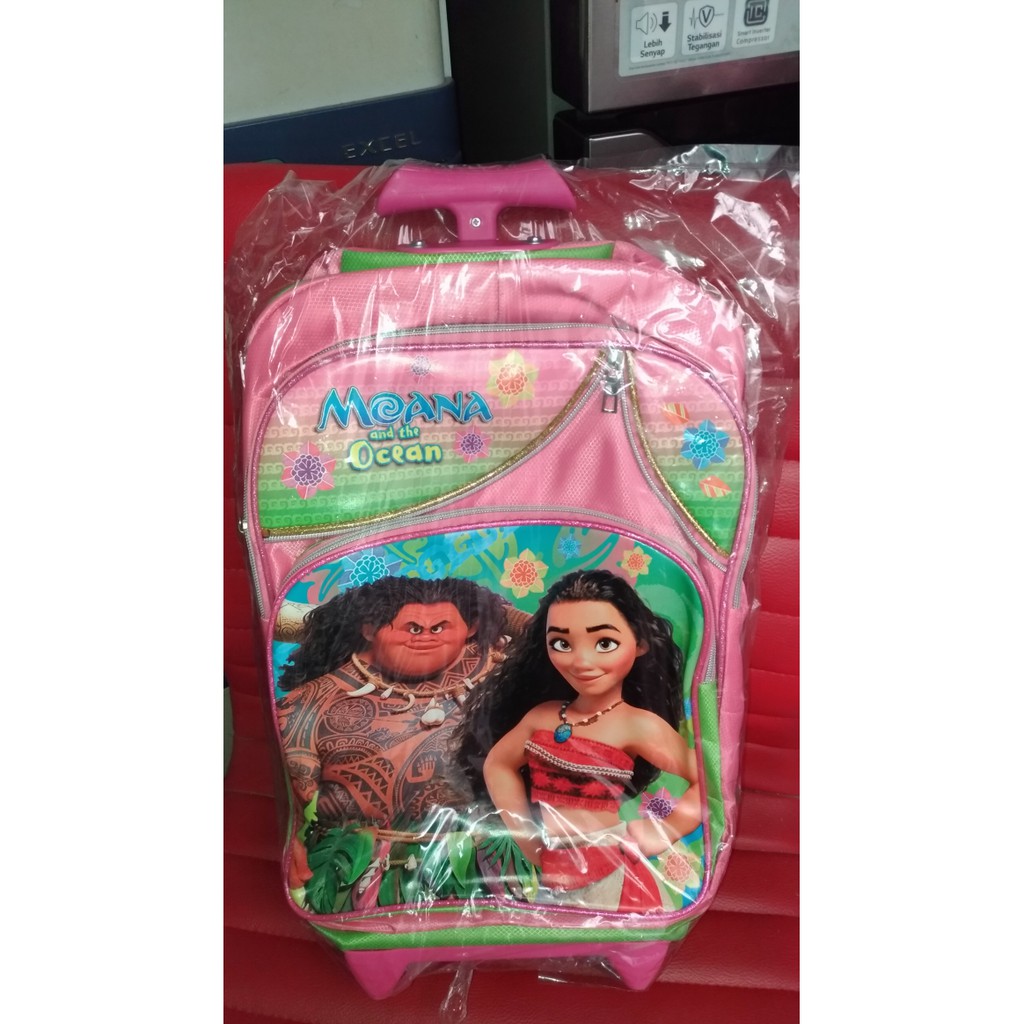 Tas troli anak sekolah trolley roda dorong ransel SD Disney Moana