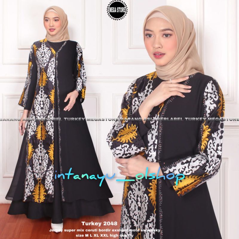 Gamis Abaya Turki Turkey Hitam Mewah Terbaru 2022 ORI Megastore Kode 2048
