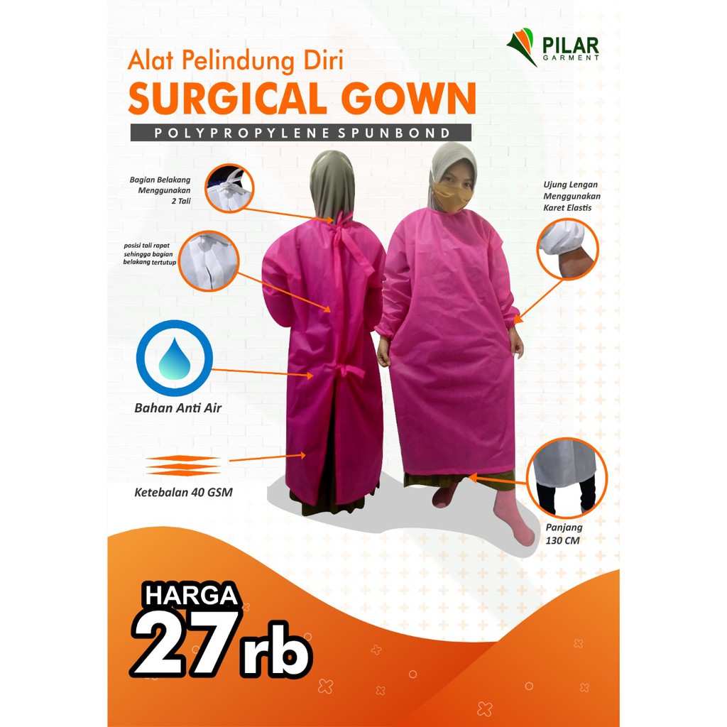 Baju medis APD Gown APD Long Gown Gaun Gamis Spunbond 40 gsm