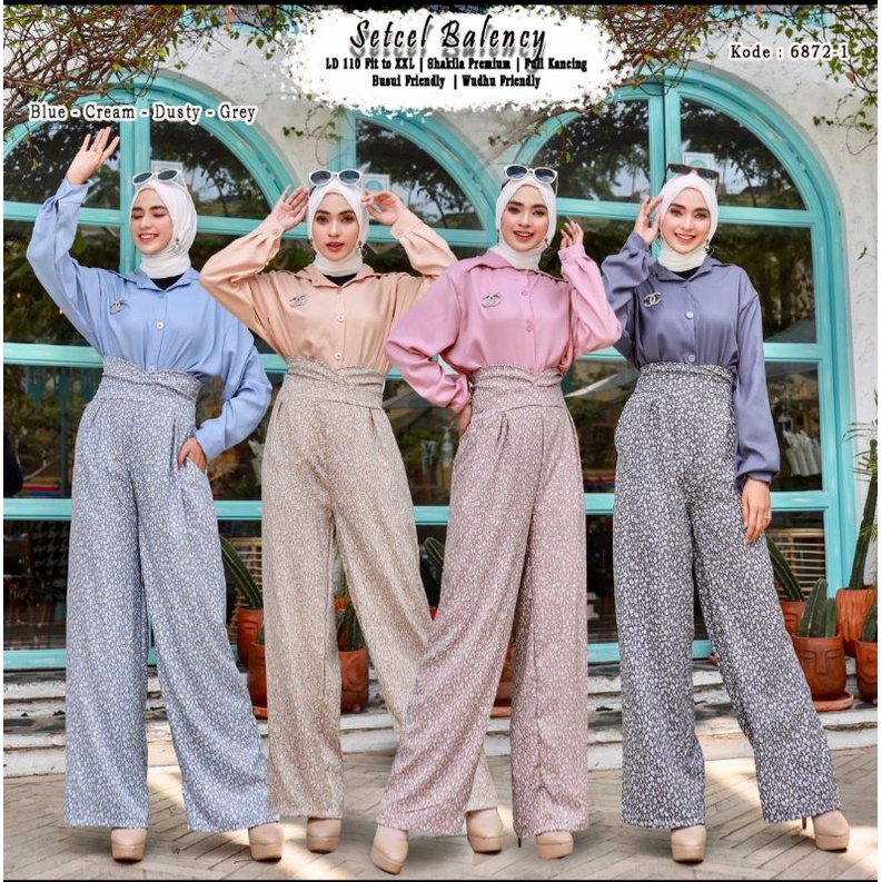 SETELAN KEMEJA POLOS DAN CELANA MOTIF/ PAKAIAN WANITA SETCEL/ ONESET SHAKILA PREMIUM/ BAJU MUSLIM