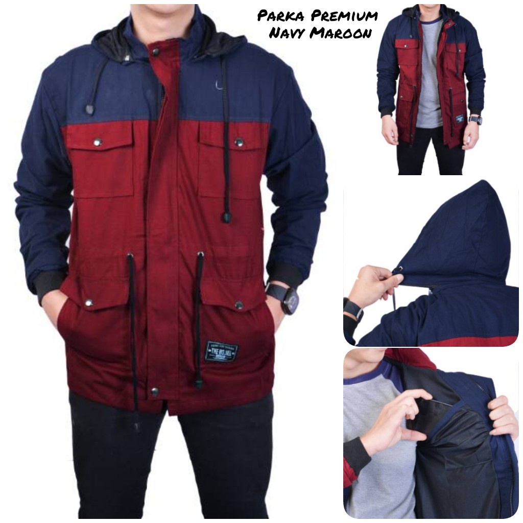 Triple F Parka Jacket Canvas-Navy maroon L