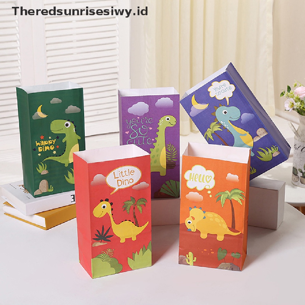 # Alat Rumah Tangga # 10pcs Kantong Kertas Motif Kartun Dinosaurus Untuk Permen / Kue Kering