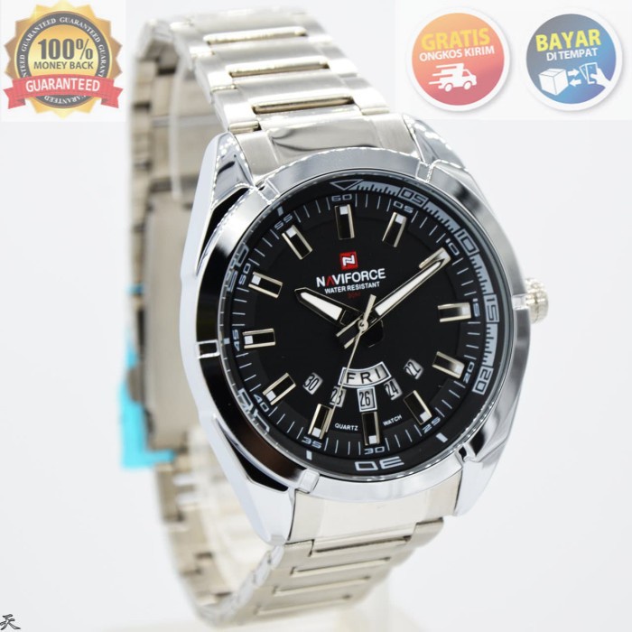 COD JAM TANGAN PRIA NAVIFROCE NF9038 TGL HARI ORI ANTI AIR SILVER (BLACK) KADO TERBARU