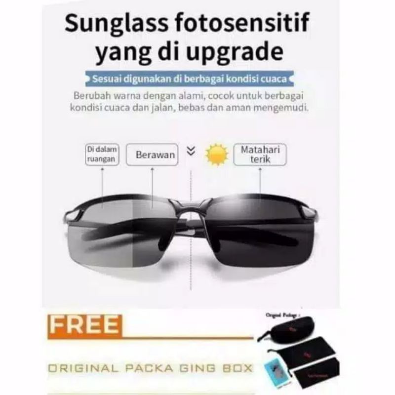 Kacamata Photocromic Polarized UV400 Pria Wanita Ori / Kacamata Anti Silau Siang Malam Photocromic