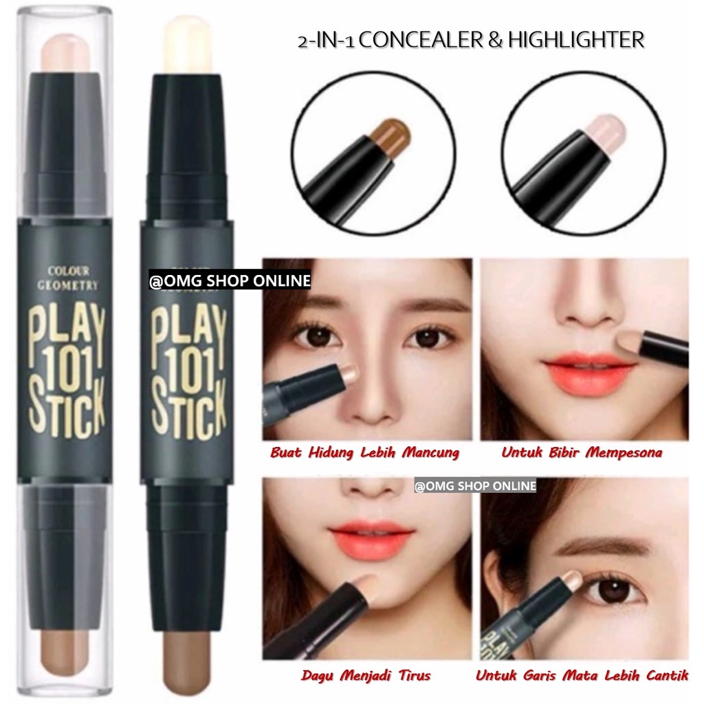 TERMURAH !!! 2 in 1 Face 109 Stick Concealer Highlighter Wajah Colour Geometry 3D Stick Concealer Tahan Lama Waterproof Anti Air Anti Luntur / Foundation Make Up Contour Stick Pensil Wajah Highlights Make Up Korea Kosmetik Wanita Anak Sekolah