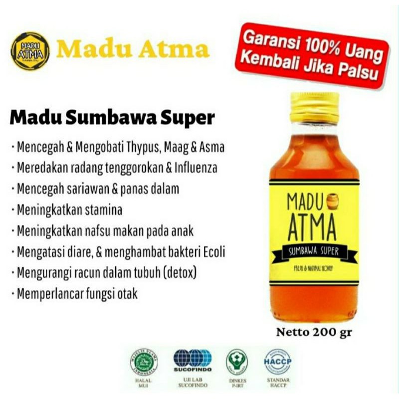 

MADU SUMBAWA SUPER lebah jenis apis dorsata GARANSI 100% ASLI kemasan 200gr MADU ATMA