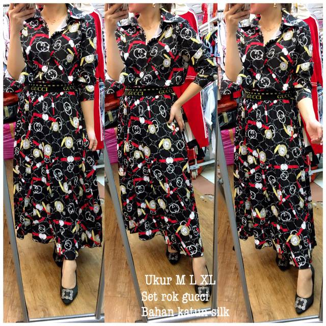 Stelan rok Gucci bahan sillk plisket size M L XL
