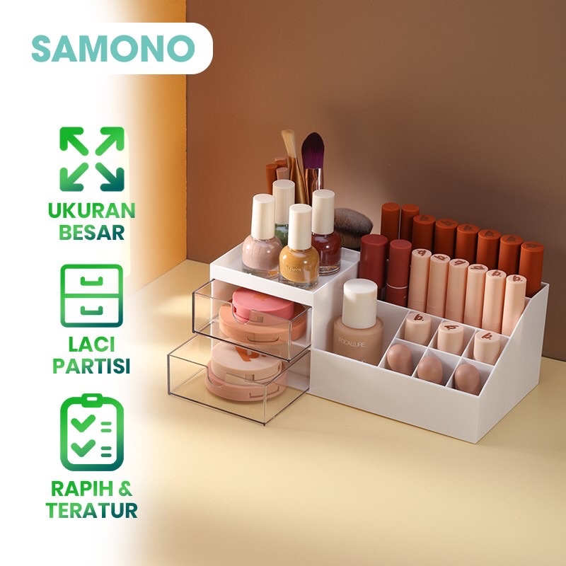 SAMONO SSB001 Rak Kosmetik Besar Organizer Plastik Kotak Penyimpanan Barang Multifungsi 2 Susun