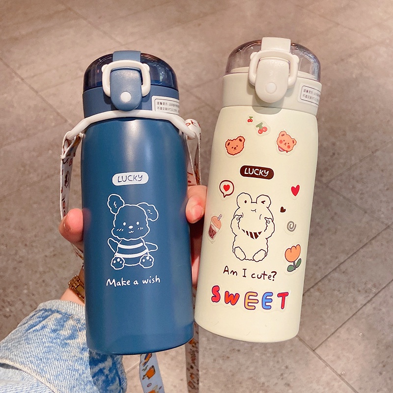 TweedyToys - Termos Air Anak Korea Bertali 350ml / Botol Minum Anak Tahan Panas Dingin