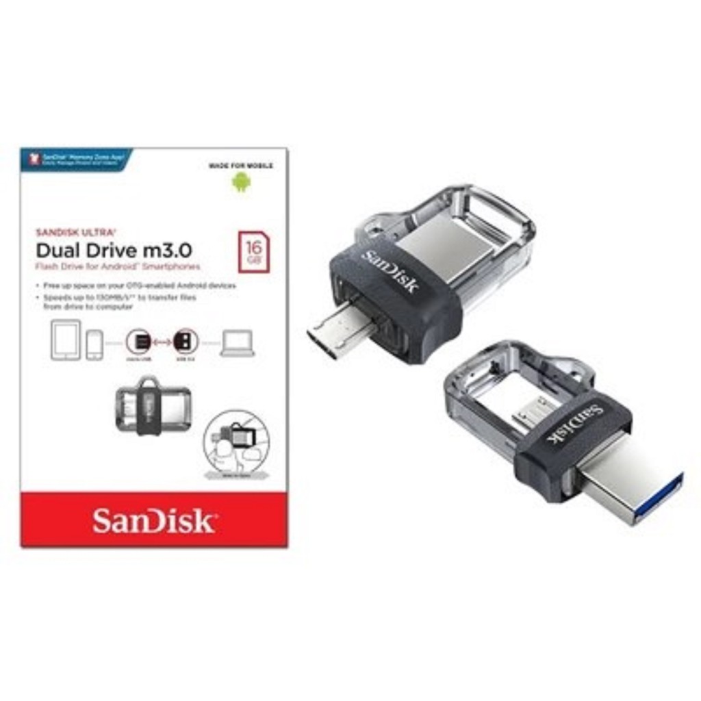 Flash Disk OTG Sandisk Ori 16 GB Dual Drive Untuk HP / Tablet Android Dan Komputer Windows Dan Apple