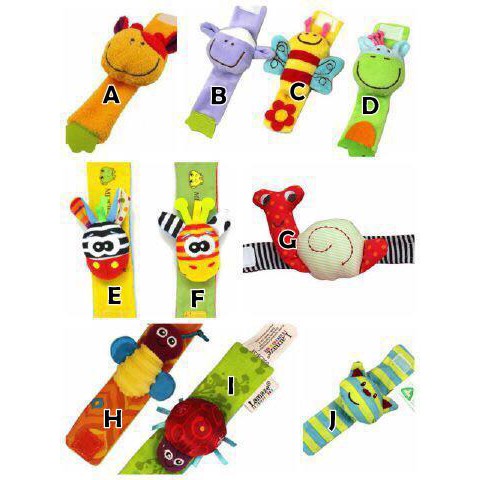 Gelang Anak Bayi Rattle Bunyi Boneka Coklat Ungu Hijau Garis
