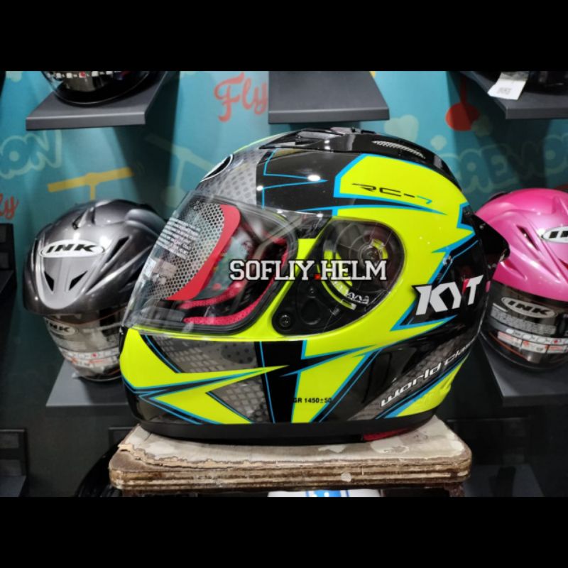 HELM KYT RC SEVEN MOTIF 16 BLACK YELLOW l KYT FULL FACE RC 7 RC7 SEVEN