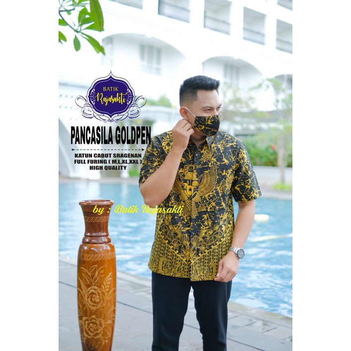 PANCASILA GOLD RAJASAKTI KEMEJA BATIK SOLO PRIA LENGAN PENDEK PANJANG LAPIS FURING ATASAN PREMIUM MODERN KATUN HALUS CAKRA WANGSA EMAS CAKRABASKARA COLET CAKRAWANGSA NAVY CANDRAKUMARA CAPPUCINO CEMERLANG CENDRAWASIH 2 CONDONO KUNING DANANJAYA DANAPATI