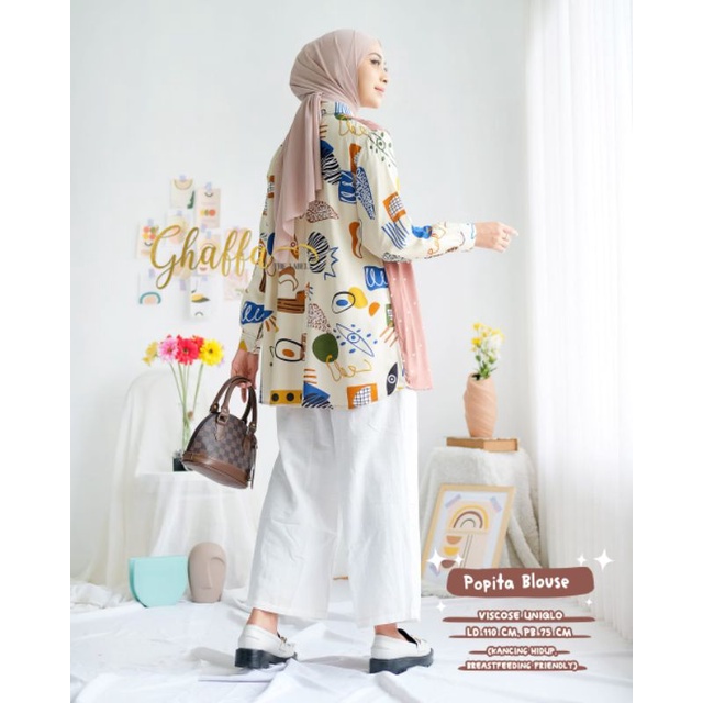 Blouse muslimah motif kekinian / Blouse Popita by ghaffa the label / Blouse motif