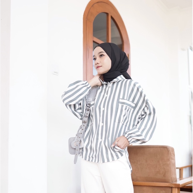 NEW! SANSAN SHIRT | atasan oversized | kemeja garis