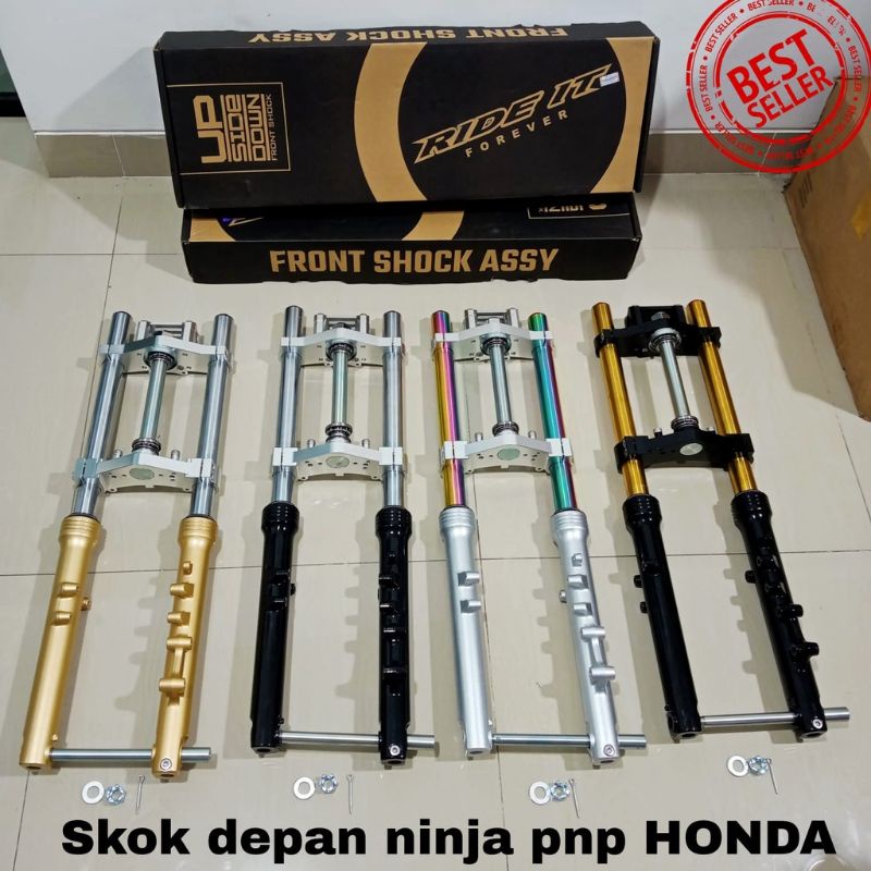 shock depan ninja rideit as gold rainbow putih pnp cb gl megapro tiger
