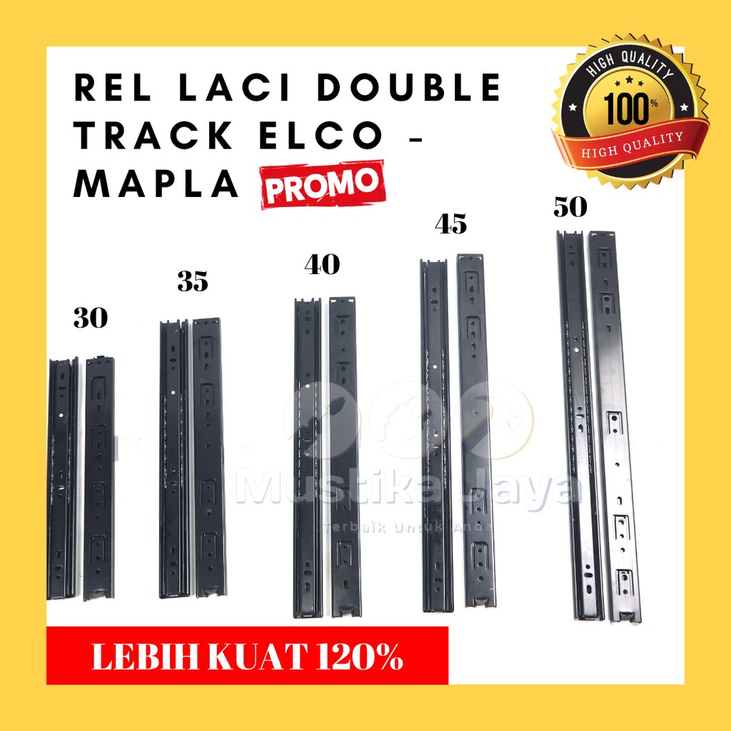 Rel Laci Double Track Slow Motion Hitam Mapla Full Extension Lebar 45