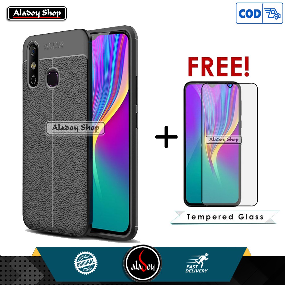 PAKET Case Autofocus Leather Free Tempered Glass Pelindung Layar Infinix Smart 4