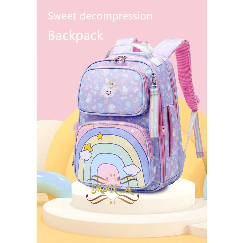 [MONA] TAS SEKOLAH RANSEL ANAK SD/SMP/ CEWEK WARNA PASTEL MOTIF PELANGI RAINBOW CANTIK LUCU WATERPROOF - KUALITAS  IMPORT PREMIUM -M0177