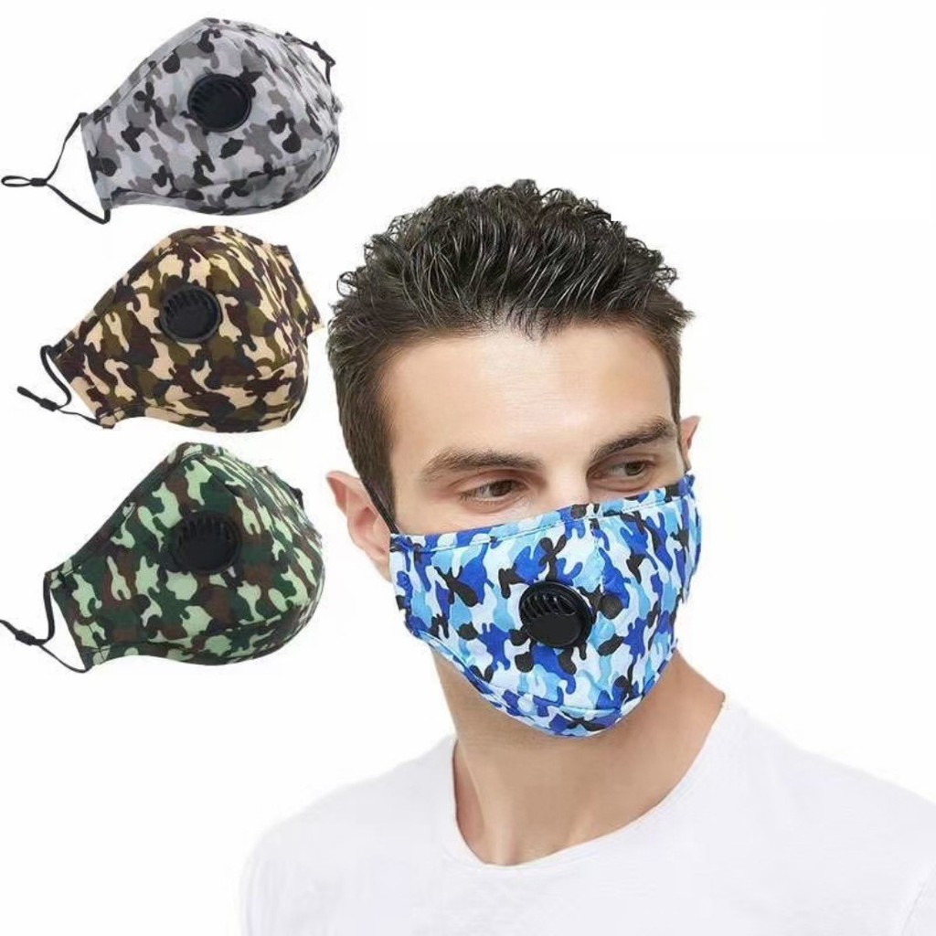 Masker mulut DEWASA RESPIRATOR Katup Loreng Army filter COTTON Earloop Adjustable Fashion Mask