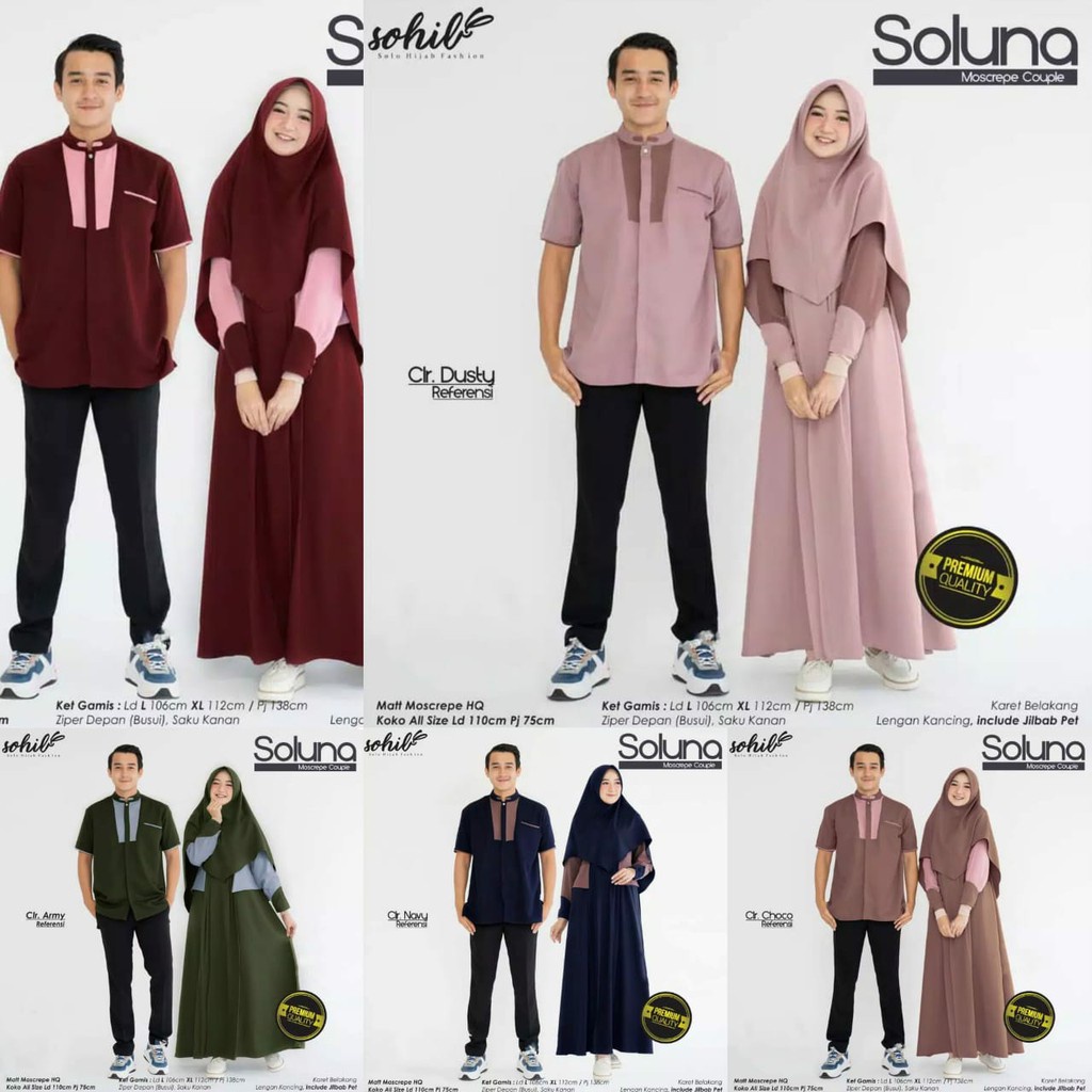 SOLUNA COUPLE - Baju couple muslim lebaran | Baju Couple One Set Pasangan Suami Istri Syar'i Terbaru