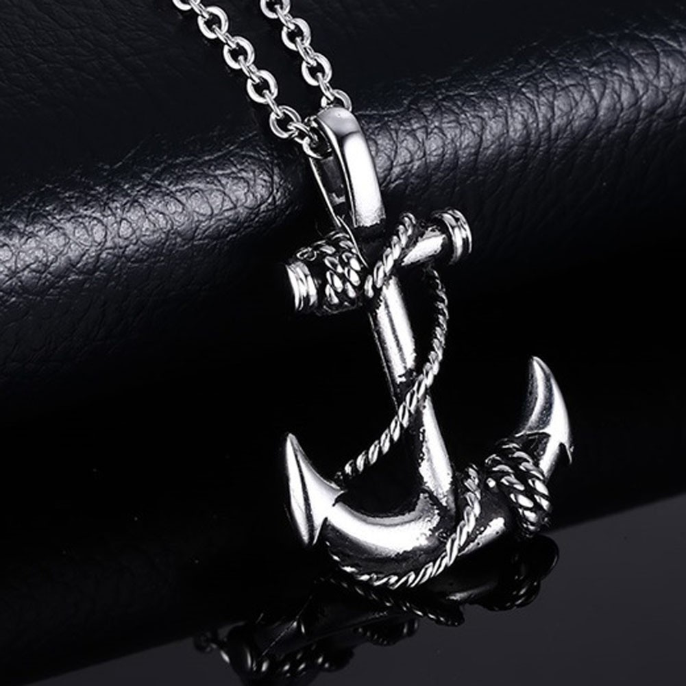 Kalung Rantai dengan Liontin Jangkar Bahan Stainless Steel untuk Pria / Wanita