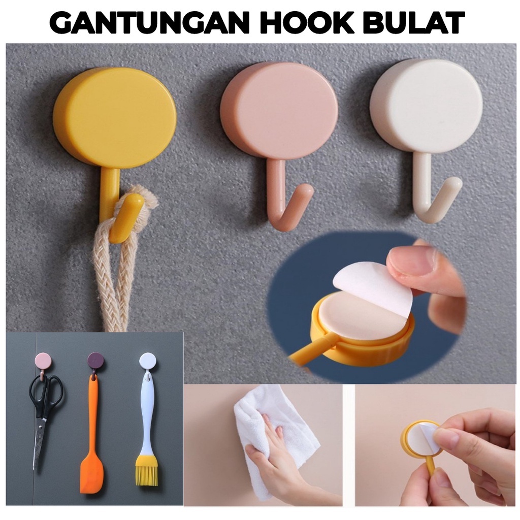 Trend-Gantungan Hook Bulat Polos Tempel Tembok Wall Hook Stiker Dinding Kail Tempel Kuat Serbaguna