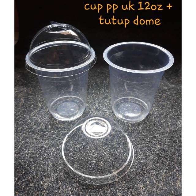 Cup pp 12oz + tutup dome / gelas plastik pp 12oz polycup