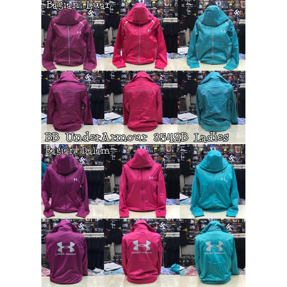 EDISI TERBARU JAKET PARASUT WANITA UNDER ARMOUR WATERPROOF U002FJAKET MOTOR WINDBREAKER - UNGU, L
