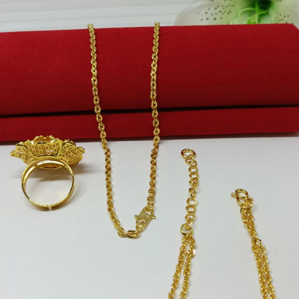 satu set gelang+kalung liontin+cincin kendari gold 24K hadiah bunga perhiasan dubai xuping