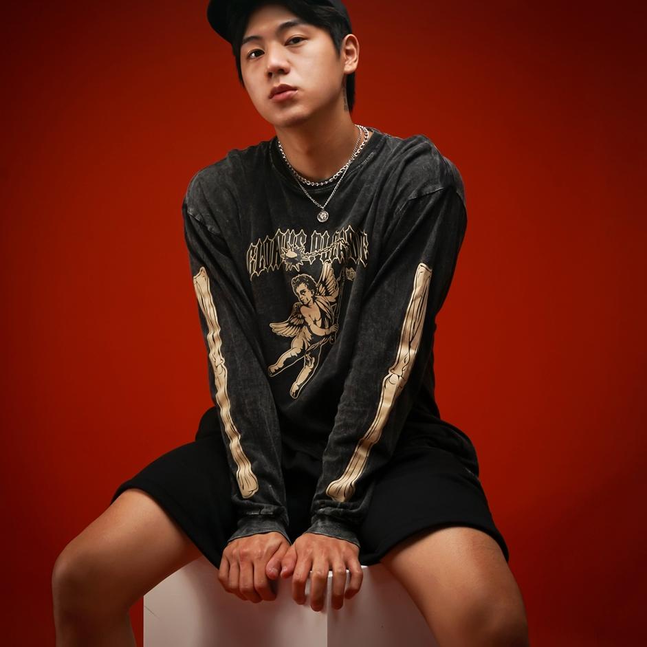 Koleksi Terbaru.. Spikes Black Washed LS T-Shirt - Glorious Pleasure (Kaos Washing Lengan Panjang Wa