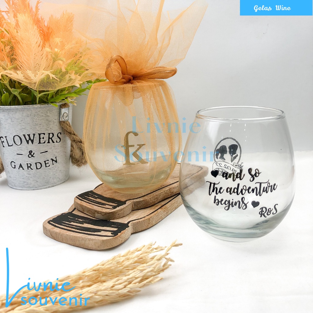 Souvenir Gelas Kaca Wine Custom Sablon