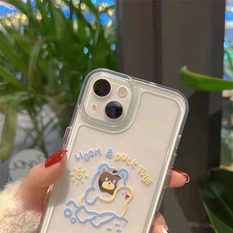 Case Bahan Akrilik Transparan Motif Beruang Berenang 13 Pro 13prm Untuk iPhone 11 7Plus 8Plus Xr XS 13 12 Pro Max