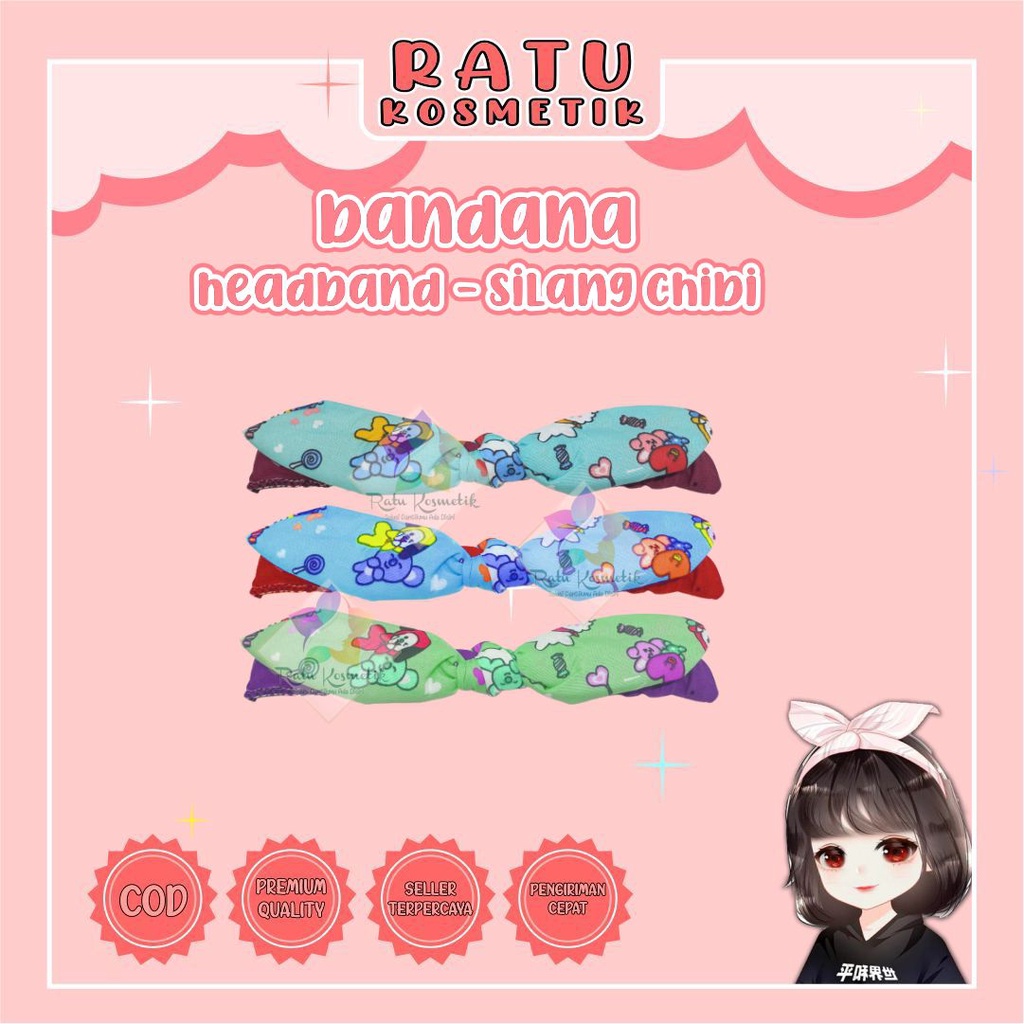 ❤ RATU ❤ Bandana Headband Silang Soulmate Chibi | Daleman Jilbab | Bando Kain Korea