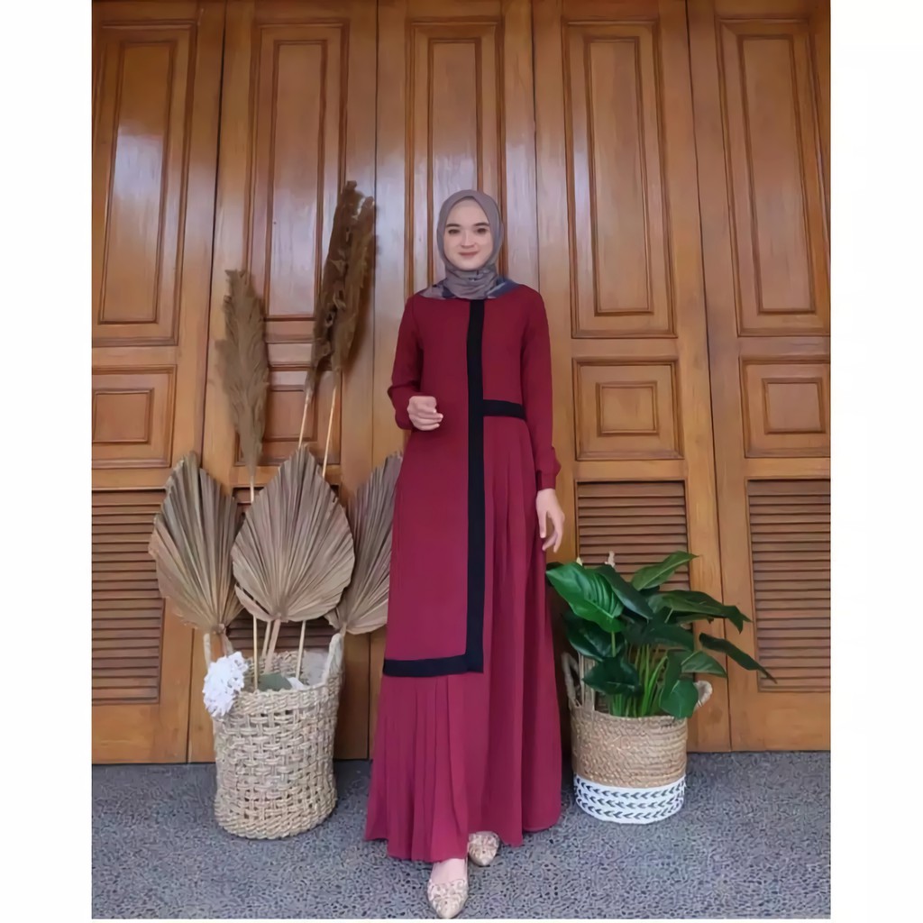 FMOS Hanna Maxi Dress SIze S M L XL Fashion Muslim Terbaru-Maroon