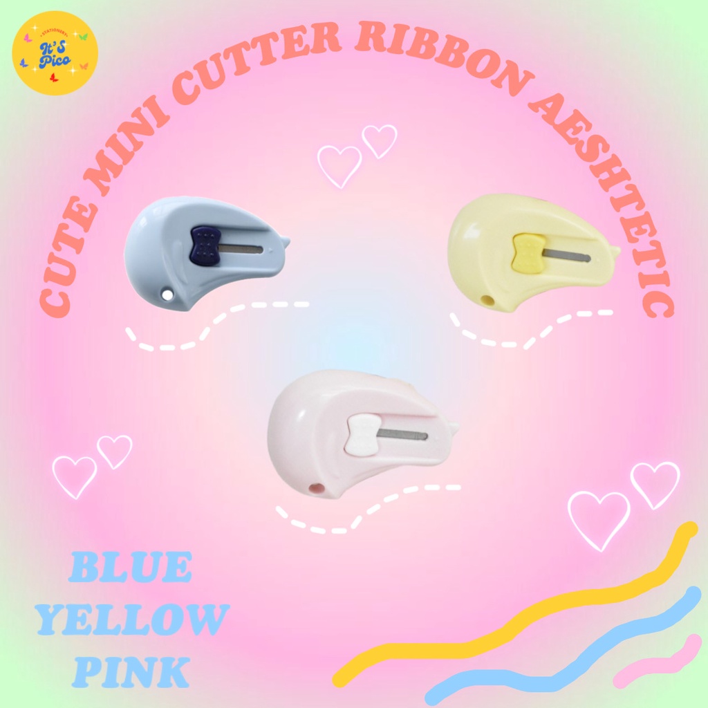 (ItsPico) 1 pc Mini Cutter Ribbon Lucu Untuk Unboxing Blue/Pink/Yellow