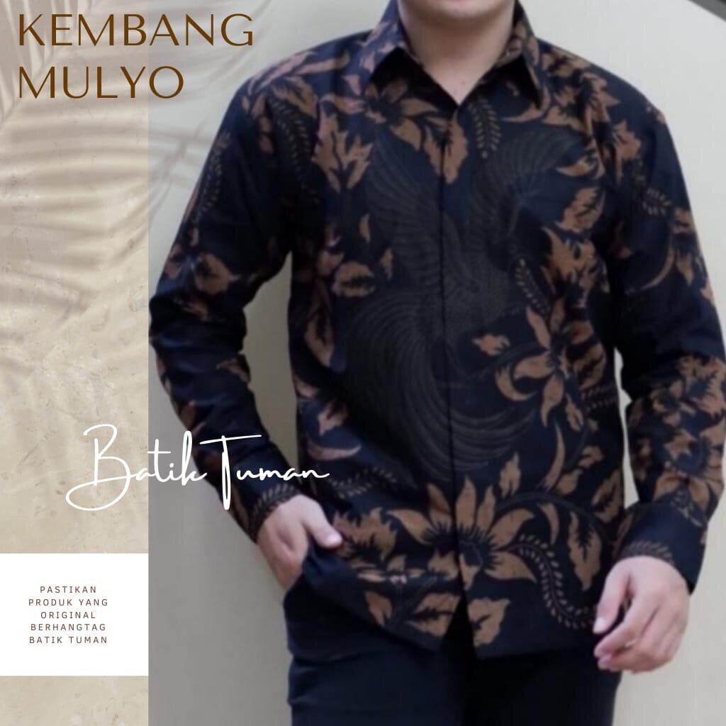 KEMBANG MULYO /KEMEJA BATIK PRIMIUM KEMEJA BATIK SLIMFIT DAN REGULER DASAR HITAM /KEMEJA BATIK ORIGI