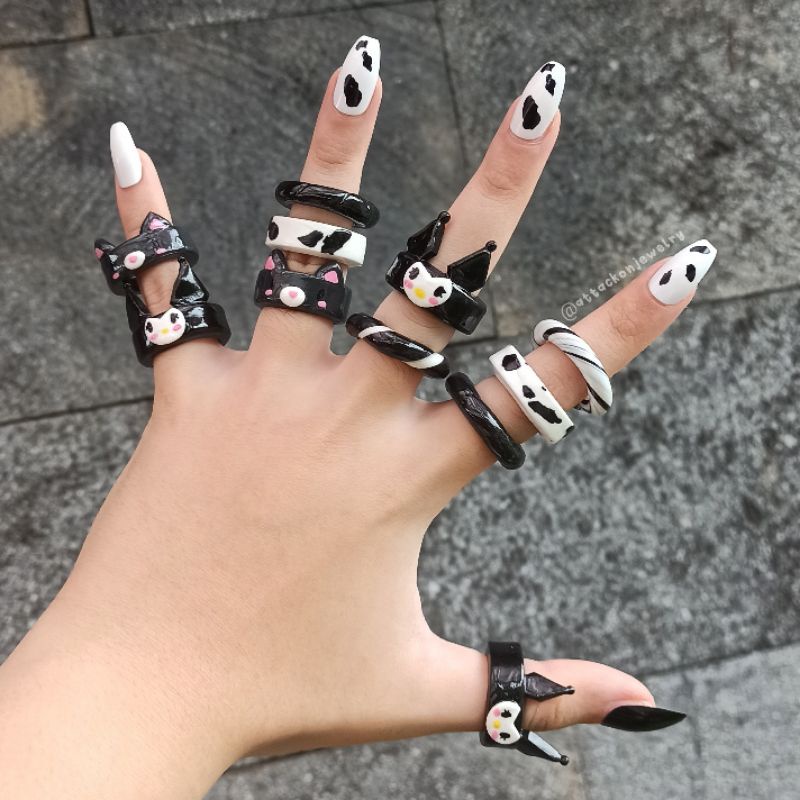‼️BEST SELLER‼️clay rings handmade aesthetic black edition (BACA DESKRIPSI)