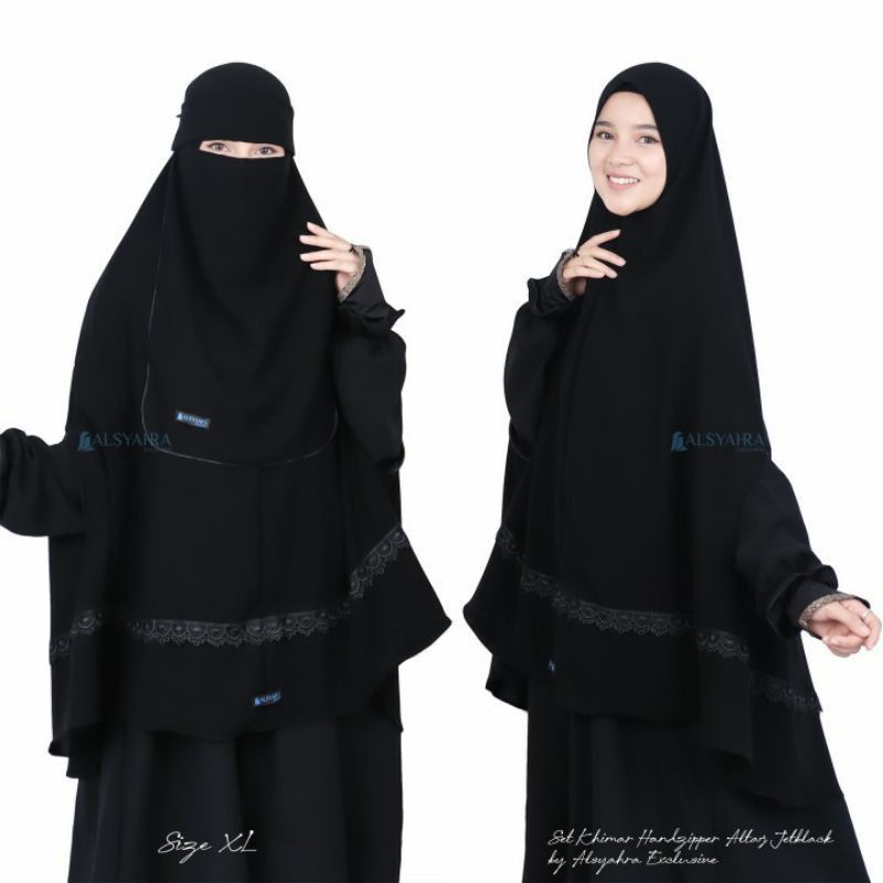 Alsyahra Exclusive Set Khimar Handzipper Altaj Niqab Poni Jetblack Size XL