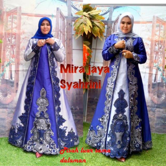 Realpict Gamis Syahrini bahan tafeta bordir cardi bisa dilepas