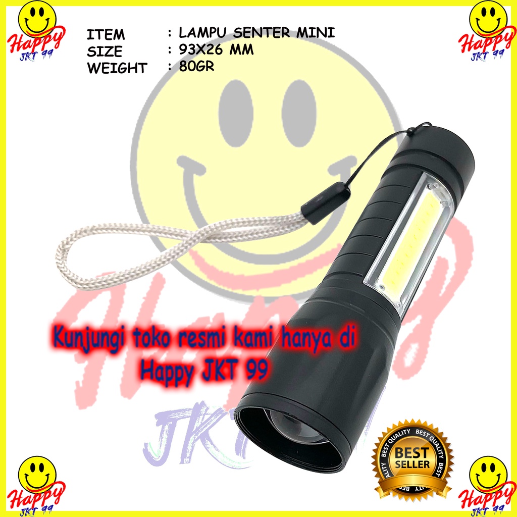 [ HAPPY JKT 99 ] LAMPU SENTER MINI TANGAN LIGHT PORTABLE LED SUPER TERANG EMERGENCY POLISI XPE COB Led Swat Police Light Recharge